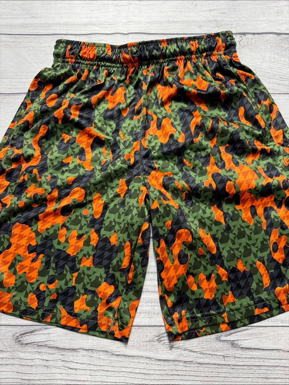bcg Boys Orange & Green Camo Athletic Shorts